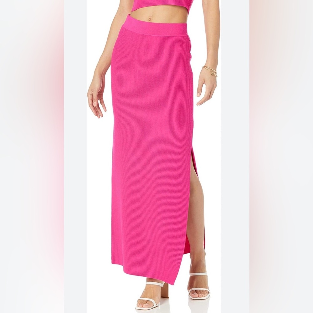 The Drop Fuchsia Knit Maxi Skirt L Side Slit Bodycon NWT Barbiecore Chic